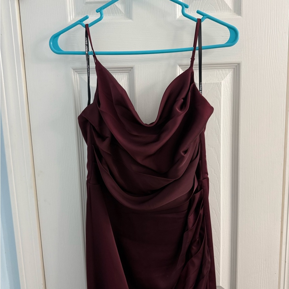 Bridesmaid Birdy Grey Lydia Cabernet Matte Satin Dress (hemmed) - Picture 2 of 12